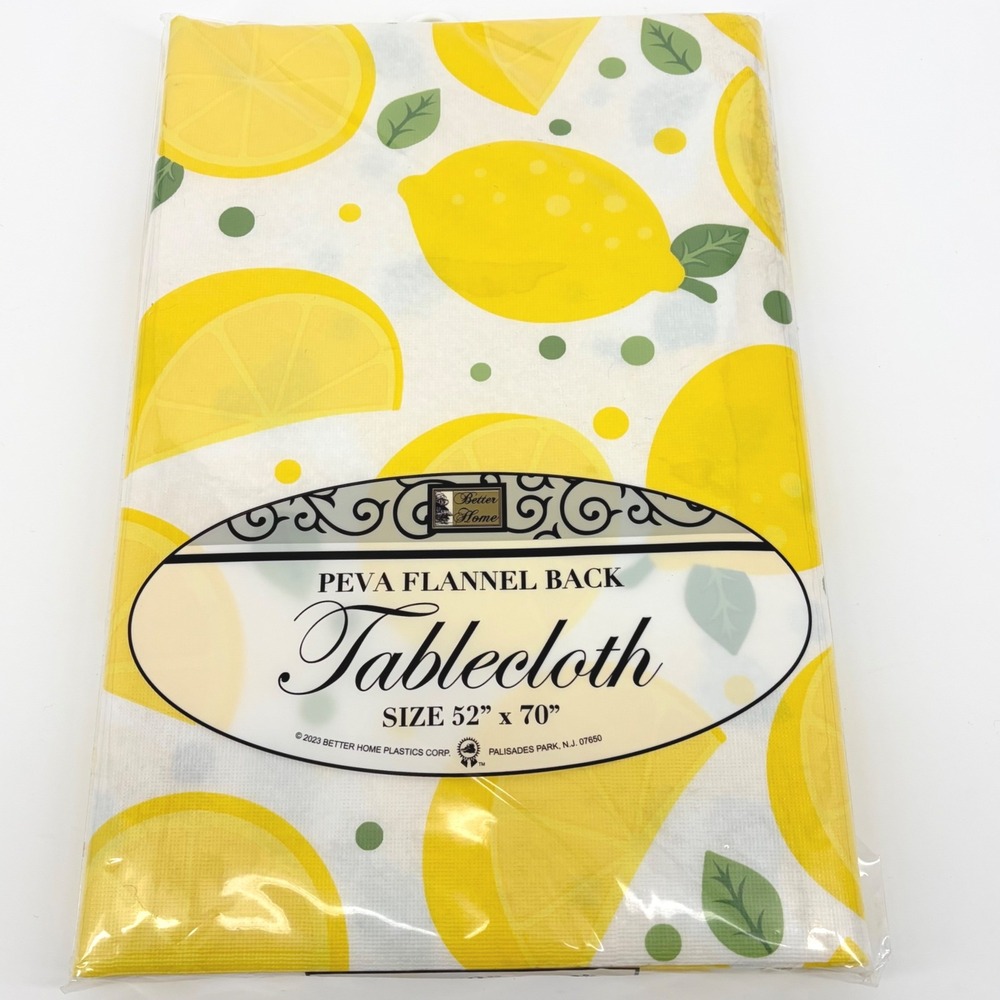 Better Home Tablecloth Lemon Fruit Print PEVA Flannel Back Summer 52x70 - Picture 2 of 4